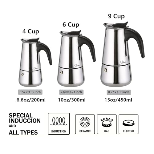Solazzia Espresso Maker 6 Cup Moka Pot Stainless Steel Percolator coffee pot, Compatible with Gas, Electric, Ceramic, and Induction stovetops(10 fl oz/300 ml) - Image 5
