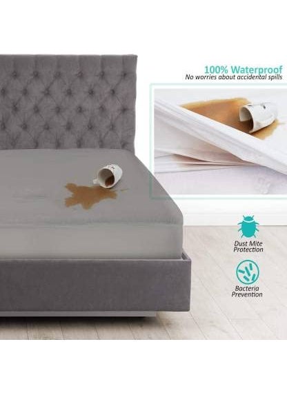 CULTIVER Cultiver Cotton Terry Encasement Hypoallergenic VinylFree Waterproof Ultra Soft Queen Size Bed Cooling Mattress Protector with Deep Pocket Skirt Fit 10 Inch Grey 60x72 Inches  - Image 2
