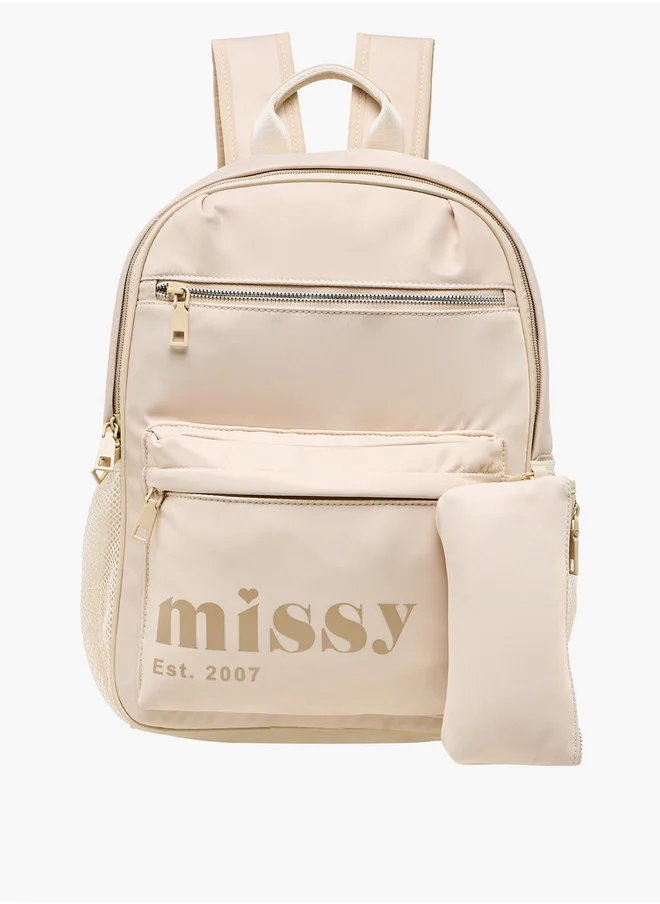 MISSY Women's Printed Backpack with  Adjustable Strap and Pouch Set