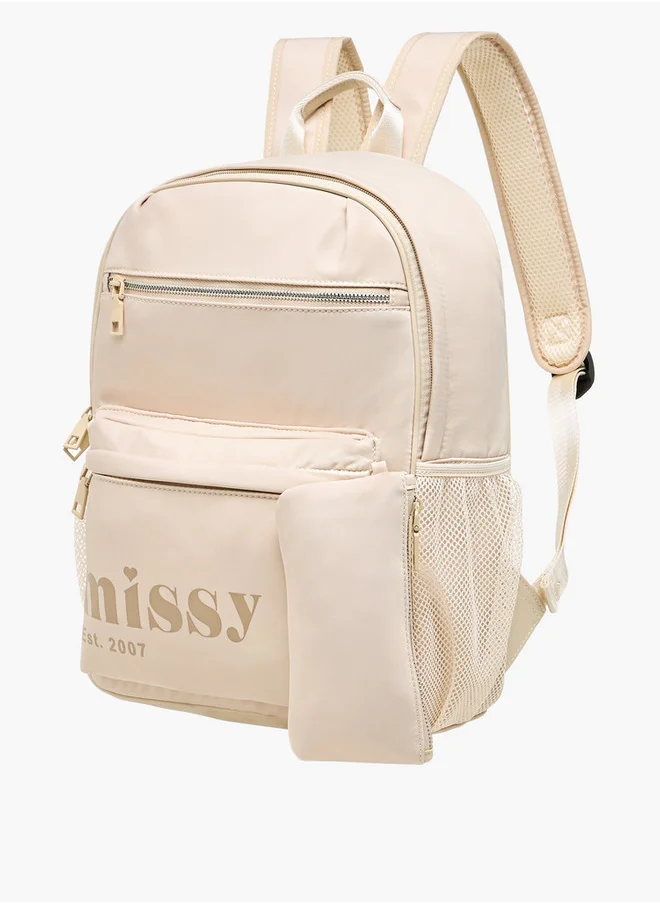 MISSY Women's Printed Backpack with  Adjustable Strap and Pouch Set