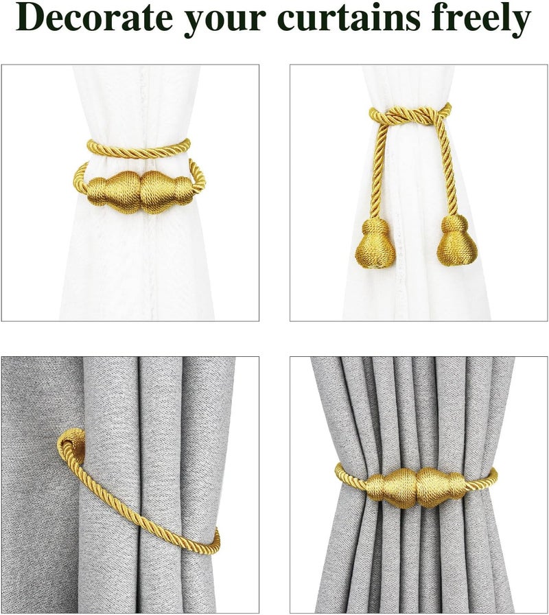 YelaJoy Magnetic Curtain Tiebacks Golden 2pcs, Curtain Tiebacks Buckles Holdbacks Holders Hooks Clip for Home Bedroom Office Decorative Curtain - Image 4