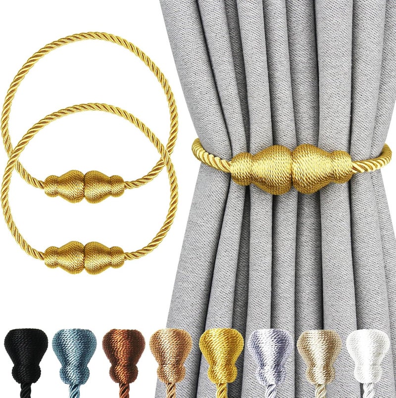 YelaJoy Magnetic Curtain Tiebacks Golden 2pcs, Curtain Tiebacks Buckles Holdbacks Holders Hooks Clip for Home Bedroom Office Decorative Curtain - Image 1