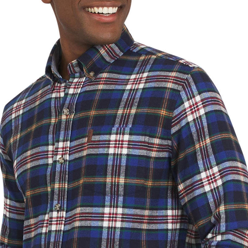 Chaps Men's Classic Fit Long Sleeve Button Down Stretch Flannel Casual Woven Shirt, Blue Multi, Medium - Image 2