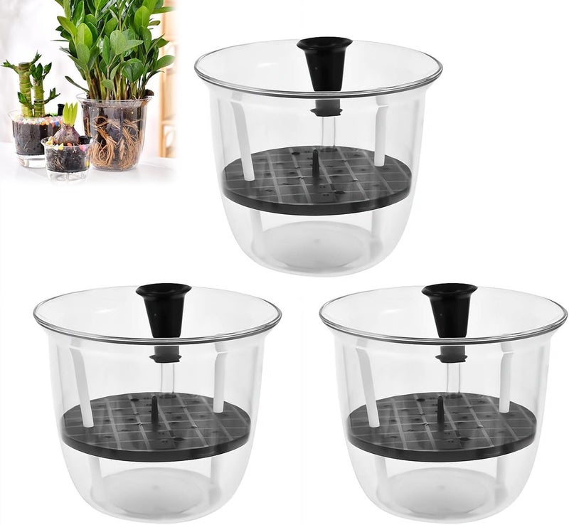 TERRIFI Self Watering Pots for Interior Plants - Self-Watering Planter for Easy Vegetation Care,Clear Plastic Bottom Sprinkle Planters for Indoor & Outdoor Botanic, Flowers (3Pcs, 4 Inch, Transparent) - Image 1
