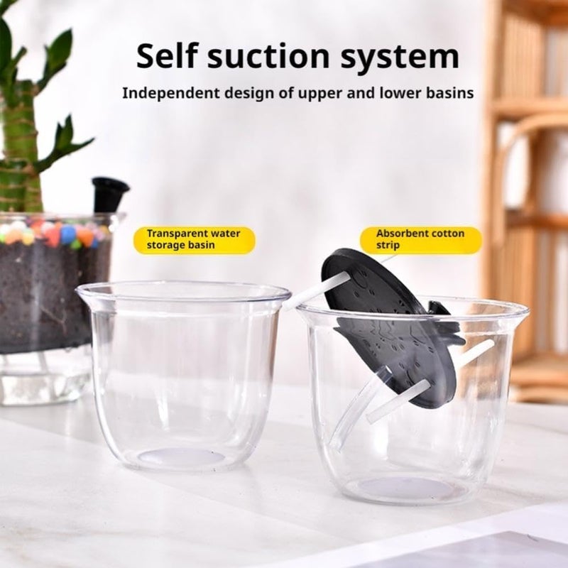 TERRIFI Self Watering Pots for Interior Plants - Self-Watering Planter for Easy Vegetation Care,Clear Plastic Bottom Sprinkle Planters for Indoor & Outdoor Botanic, Flowers (3Pcs, 4 Inch, Transparent) - Image 3