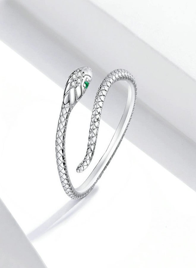 BISAER Snake Rings 925 Sterling Silver Punk Stacking Rings for Women Snake Jewelry Gifts Adjustable Animal Rings - Image 2