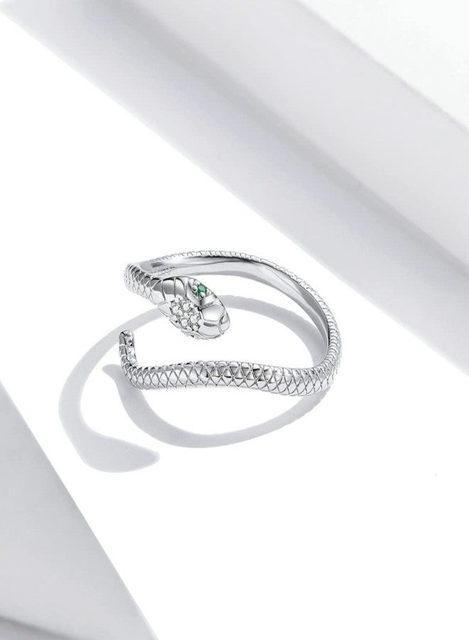 BISAER Snake Rings 925 Sterling Silver Punk Stacking Rings for Women Snake Jewelry Gifts Adjustable Animal Rings - Image 3