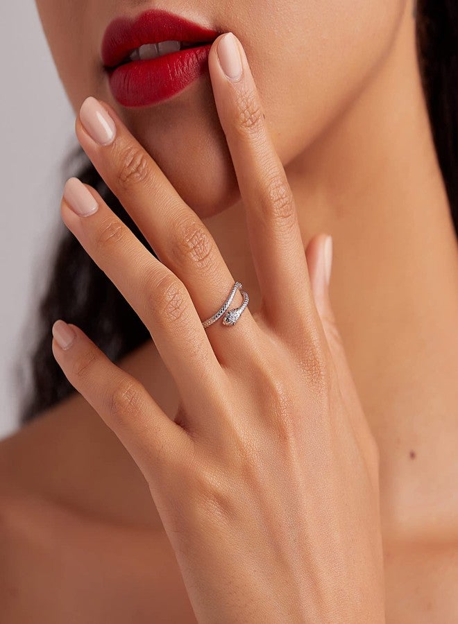 BISAER Snake Rings 925 Sterling Silver Punk Stacking Rings for Women Snake Jewelry Gifts Adjustable Animal Rings - Image 4