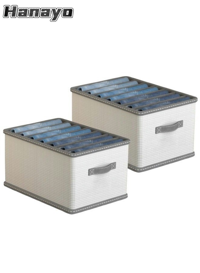 Hanayo 2 Pcs Clothes Storage Boxes 7 Compartments Drawer Organiser System Foldable Cabinet Organiser with PP Board Storage Box for Jeans Trousers T-Shirt Underwear(Grey)  - Image 1