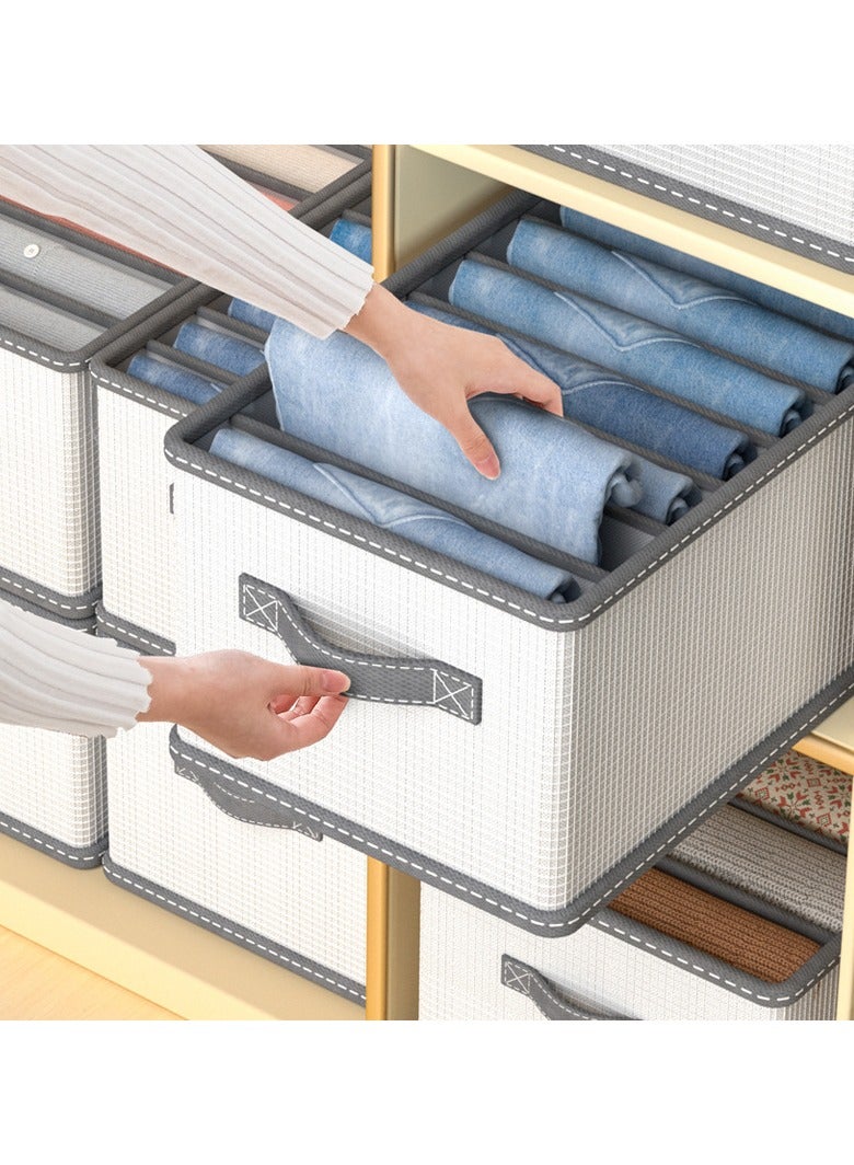 Hanayo 2 Pcs Clothes Storage Boxes 7 Compartments Drawer Organiser System Foldable Cabinet Organiser with PP Board Storage Box for Jeans Trousers T-Shirt Underwear(Grey)  - Image 4