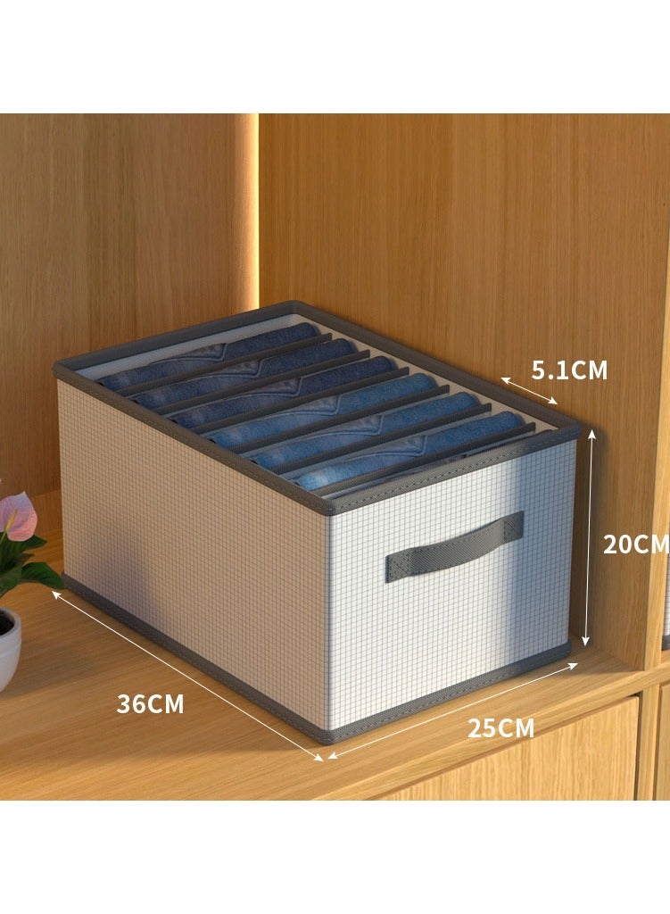 Hanayo 2 Pcs Clothes Storage Boxes 7 Compartments Drawer Organiser System Foldable Cabinet Organiser with PP Board Storage Box for Jeans Trousers T-Shirt Underwear(Grey)  - Image 2