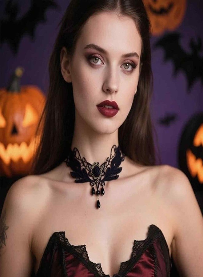 FFZDENA 2 Pieces Gothic Jewellery Set, Rose Lace Choker Necklace and Matching Bracelet for Women, Aesthetic Neck Pieces, Stylish Gothic Accessories for Formal Events (Black) - Image 5