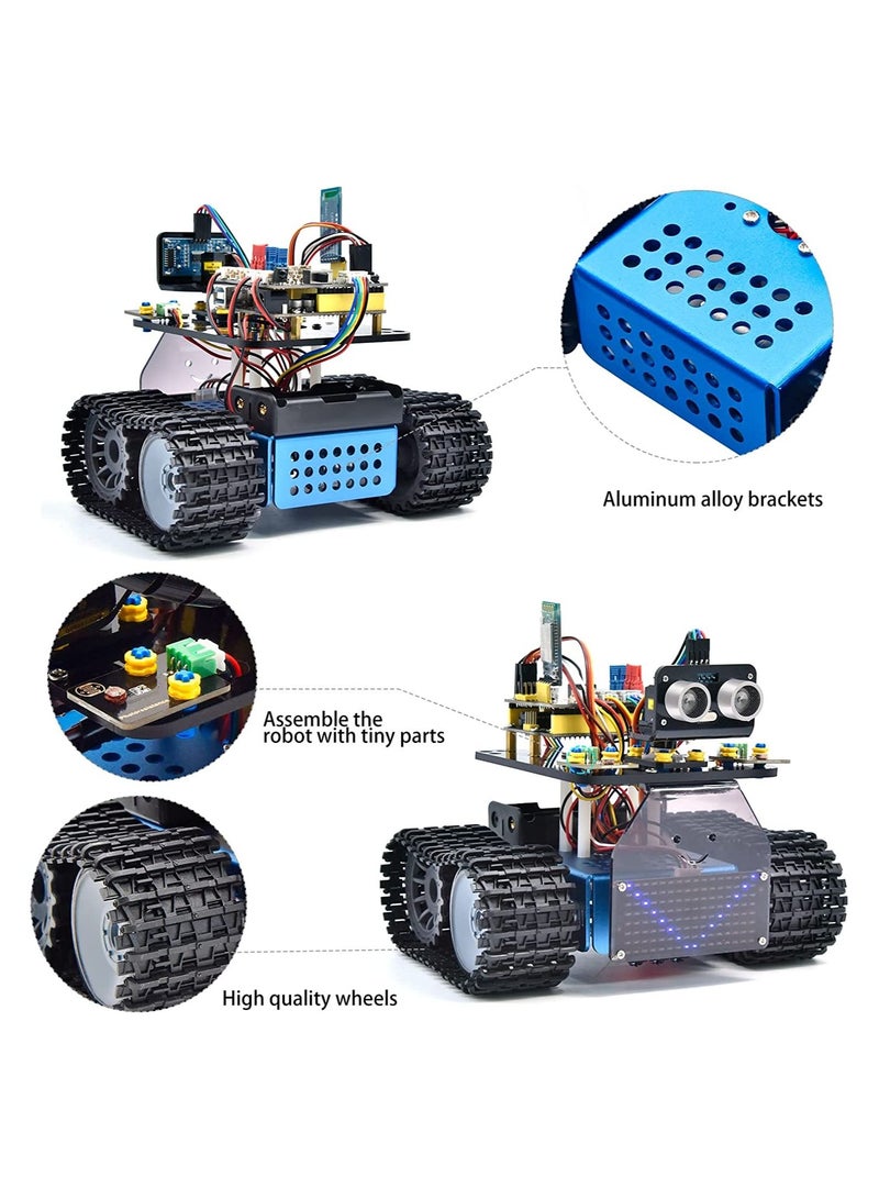 Mini Caterpillar Tank Robot V3 Smart Car Kit for Arduino, IR Infrared and App Remote Control (iOS and Android), Light and Ultrasonic Follow, 8X16 LED Panel, Ultrasonic Obstacle Avoidance