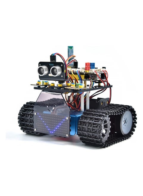 Mini Caterpillar Tank Robot V3 Smart Car Kit for Arduino, IR Infrared and App Remote Control (iOS and Android), Light and Ultrasonic Follow, 8X16 LED Panel, Ultrasonic Obstacle Avoidance