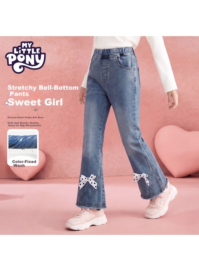 My Little Pony Girls' Denim Flared Pants Spring Autumn Slim Fit Trousers Kids' Spring Wear Gray Blue Size 110 - Image 1