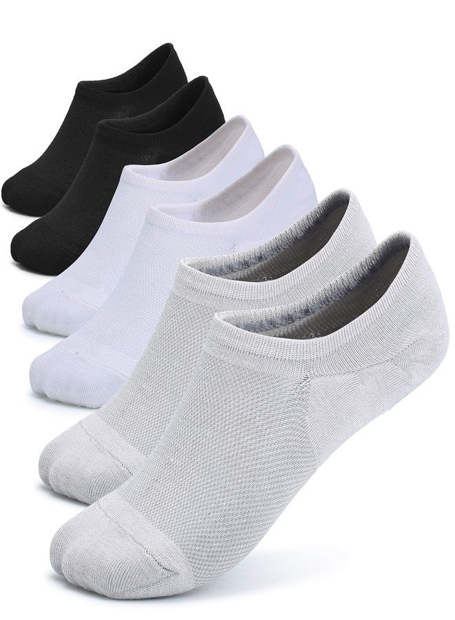 Leotruny Women’s 6 Pairs Bamboo Mesh Design Low Cut Non Slip No Show Socks (C04-Black/White/Light Grey, Women Shoe Size: 6-9) - Image 1