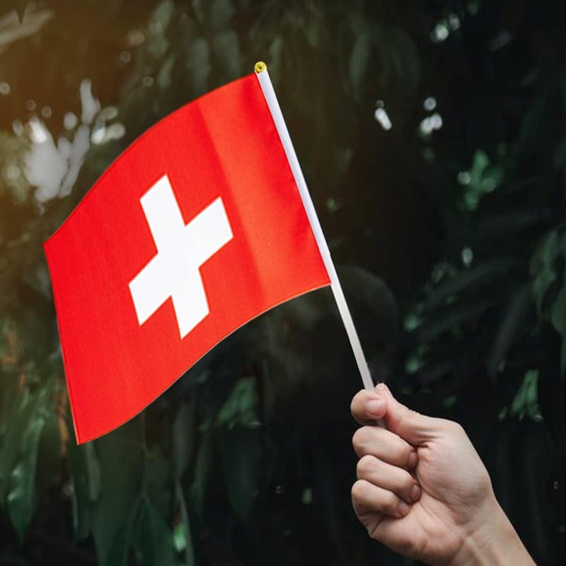 mflagperft Switzerland Flag Swiss Flag, Small Mini Handheld switzerland Flags on Stick, Ideal for Party Parades Sports Events Patriotic Festival Decorations - Image 5