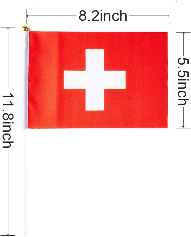 mflagperft Switzerland Flag Swiss Flag, Small Mini Handheld switzerland Flags on Stick, Ideal for Party Parades Sports Events Patriotic Festival Decorations - Image 2