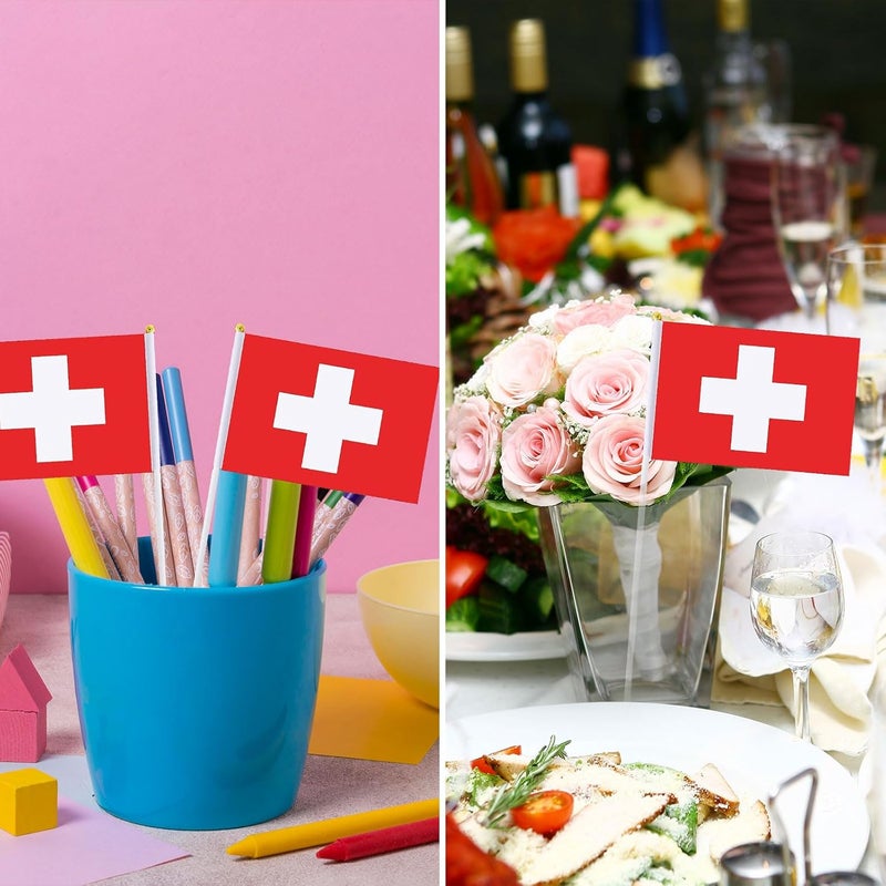 mflagperft Switzerland Flag Swiss Flag, Small Mini Handheld switzerland Flags on Stick, Ideal for Party Parades Sports Events Patriotic Festival Decorations - Image 4