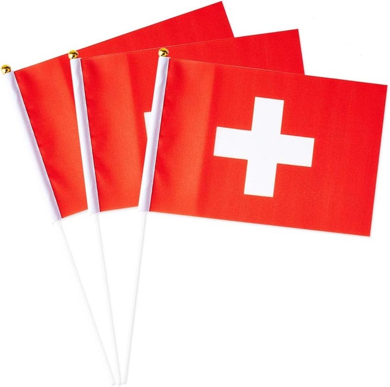 mflagperft Switzerland Flag Swiss Flag, Small Mini Handheld switzerland Flags on Stick, Ideal for Party Parades Sports Events Patriotic Festival Decorations - Image 1