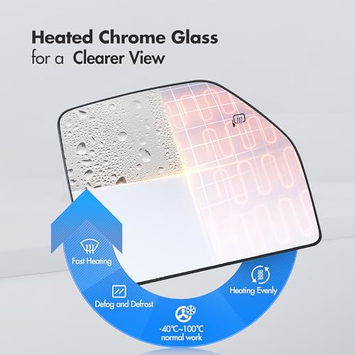 SNEMEEY Upper Passenger Side Mirror Glass for Ford F150 F250 F350 F450 F550-2015 2016 2017 2018 2019 2020, Right Side Heated Mirror Replacement, Tow Mirrors with Backing Plate - Image 5
