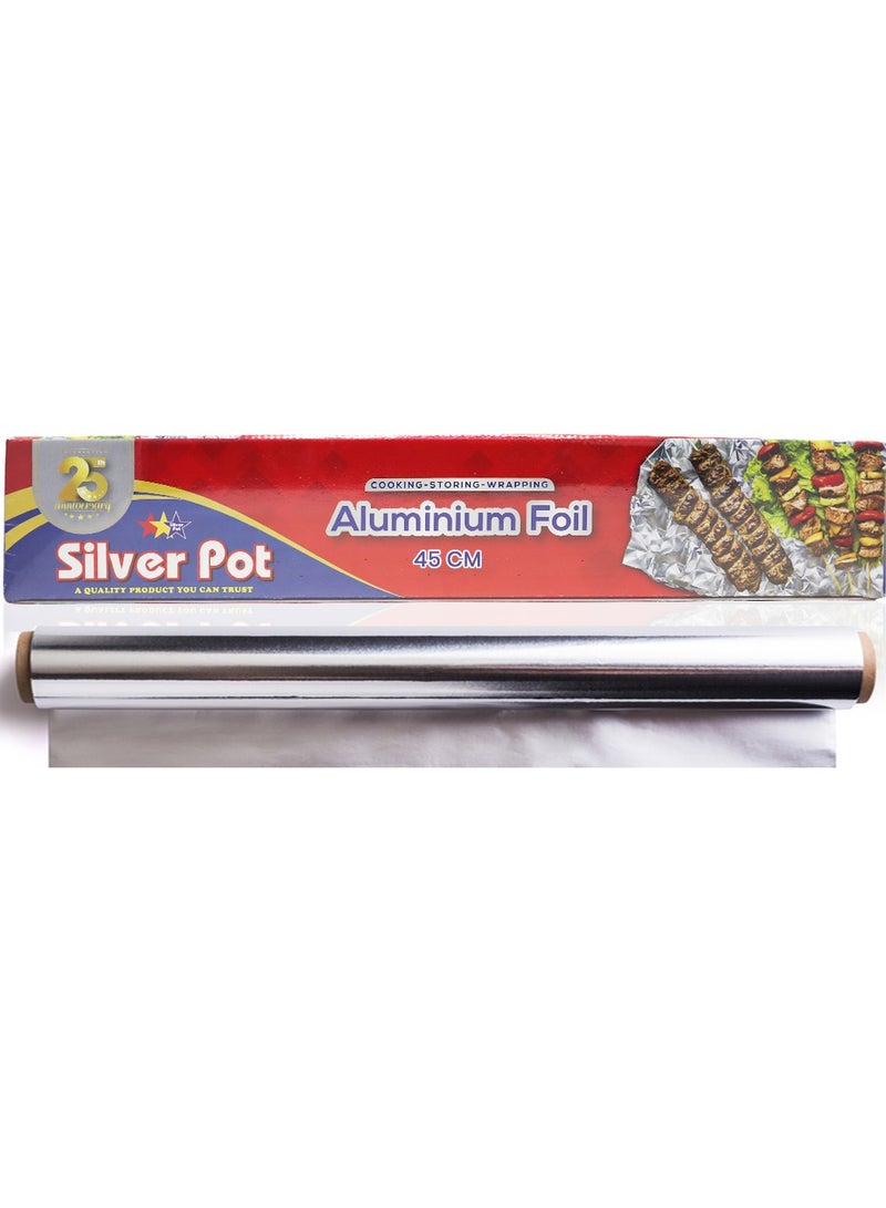 Silver Pot ورق ألمنيوم ثقيل – 45 سم (1.5 كجم) – متين ومتعدد الاستخدامات، مثالي للطهي، الخبز، التجميد، التغليف، وتخزين الطعام - Image 1
