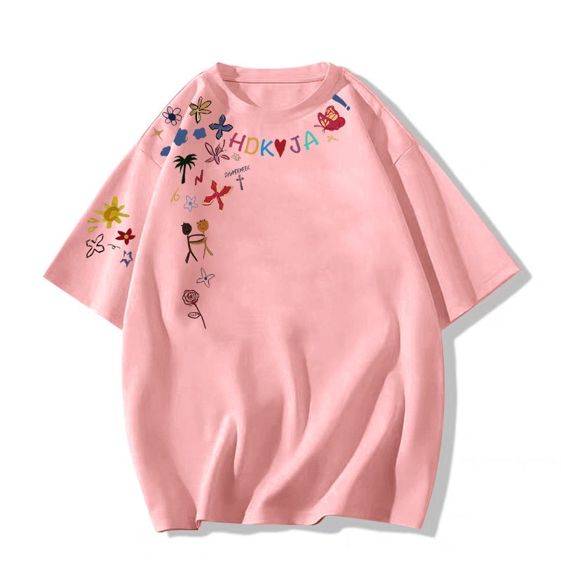 Fun Cartoon Graffiti White Short-sleeved T-shirt Women's Summer 2025 New oversize Design Sense Niche Top - Image 1