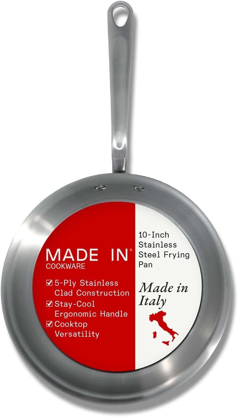 Madein Made In Cookware - 10-Inch Stainless Steel Frying Pan - 5 Ply Stainless Clad - Professional Cookware - Crafted in USA - Induction Compatible - Image 1
