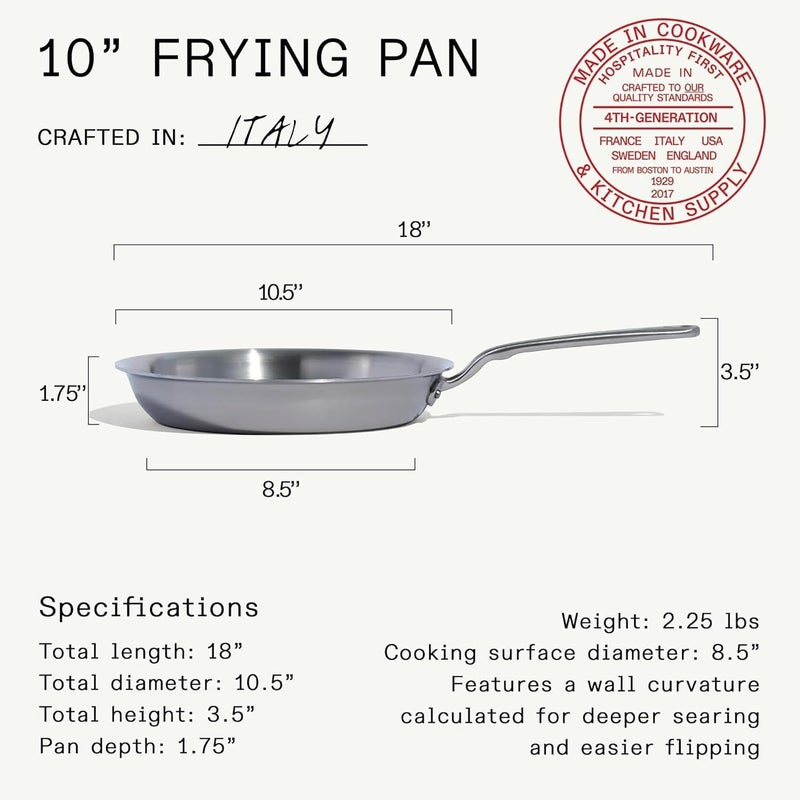 Madein Made In Cookware - 10-Inch Stainless Steel Frying Pan - 5 Ply Stainless Clad - Professional Cookware - Crafted in USA - Induction Compatible - Image 2