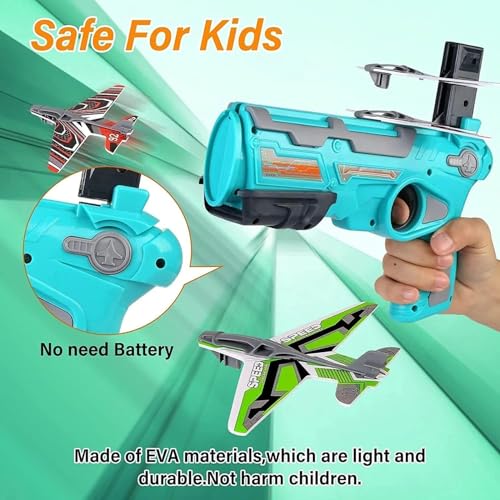 Graphene Airplane Launcher Gun Flying Aeroplanes Toys for Boys Safe & Fun Shooting Guns for Kids 4 Paper Foam Gliders Air Battle Pistol Toy Gun Catapult Aircraft Ideal for Kids 3 4 5 6 7 8 Years - Image 3