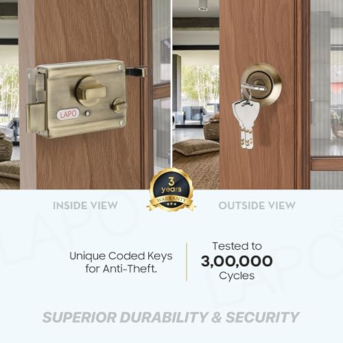 LAPO Rim Lock, Dead Bolt Lock for Main & Safety Door, Twinbolt Ultra XL, Suitable for Single Wooden Door,3 Keys,Antique Finish,3 Years Warranty - Image 3