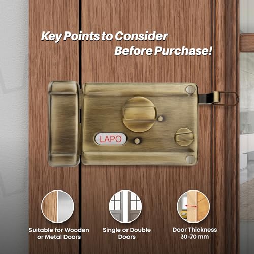 LAPO Rim Lock, Dead Bolt Lock for Main & Safety Door, Twinbolt Ultra XL, Suitable for Single Wooden Door,3 Keys,Antique Finish,3 Years Warranty - Image 5