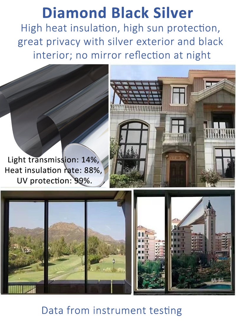 Window Film Sticker Set, Reflective One-Way Window Film 88% Heat Control 99% UV Blocking and Privacy Protection for Home Office (0.45mW*2mH) - Image 3