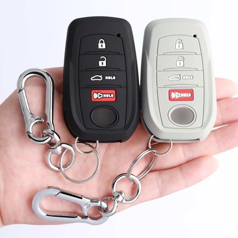 TANDRIVE Key Fob Cover for Toyota 2025 Camry and 2025 2024 2023 Corolla Crown 4Button Silicone 2Pack Black and Gray