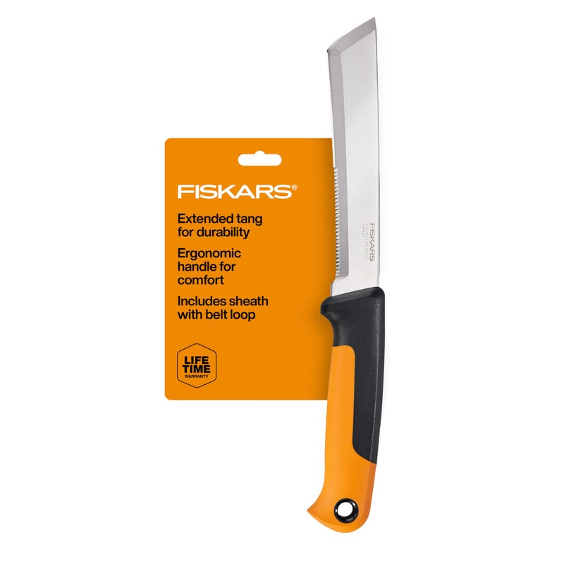 Fiskars Harvesting Knife, Gardening Gifts for Women, Serrated Edge Hand Tool with Sheath, Orange/Black - Image 1