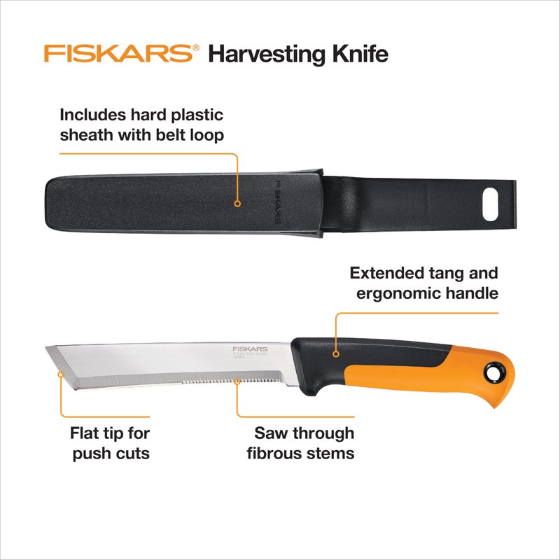 Fiskars Harvesting Knife, Gardening Gifts for Women, Serrated Edge Hand Tool with Sheath, Orange/Black - Image 2