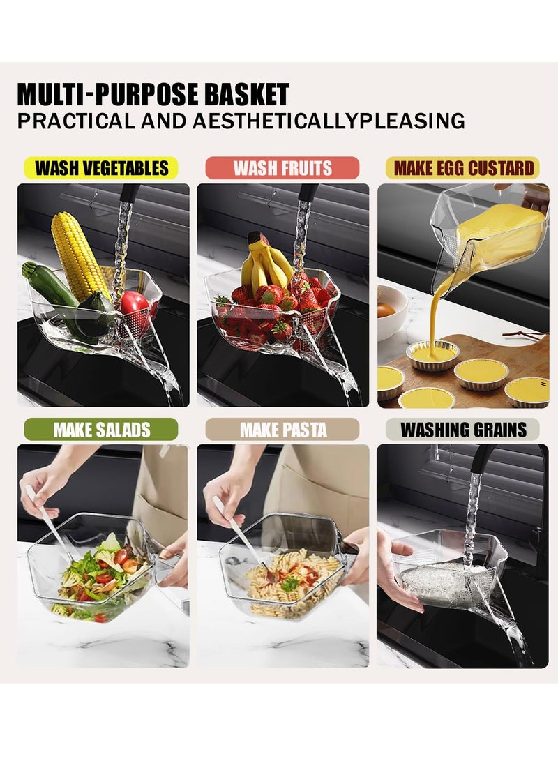 KASTWAVE سلة تصريف متعددة الوظائف، قمع سلة تصريف، مصفاة سلة تصريف حوض المطبخ، حاملة تصريف طعام مع صنبور للخضار والفواكه والمعكرونة - Image 5