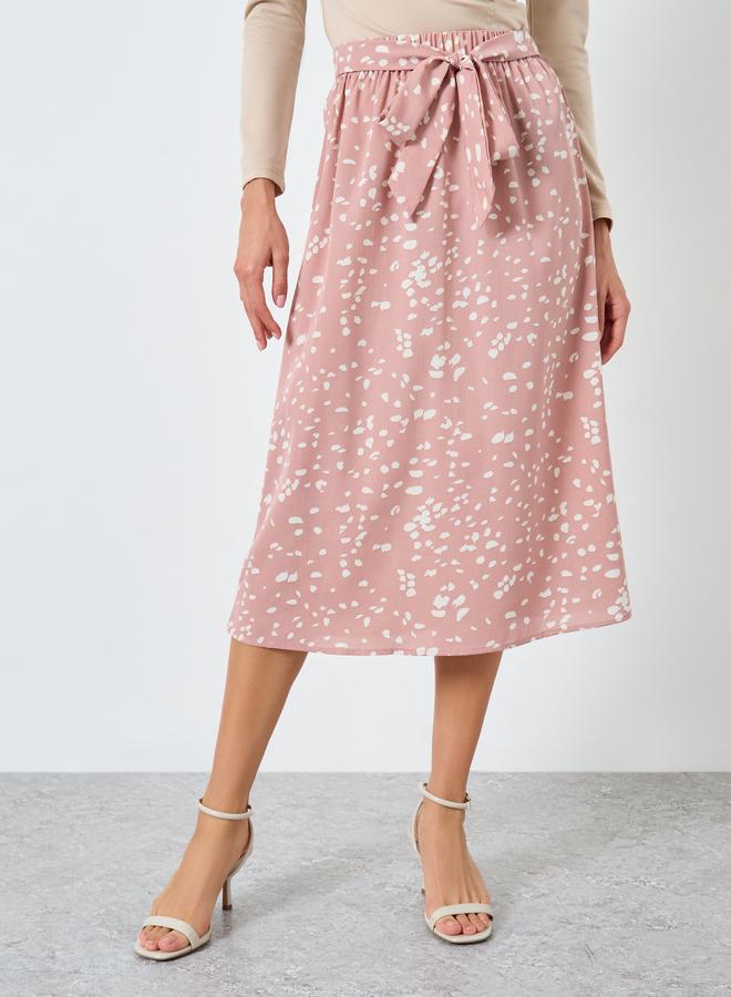Take Two Floral Printed Bow Detail A-Line Skirt - Image 2