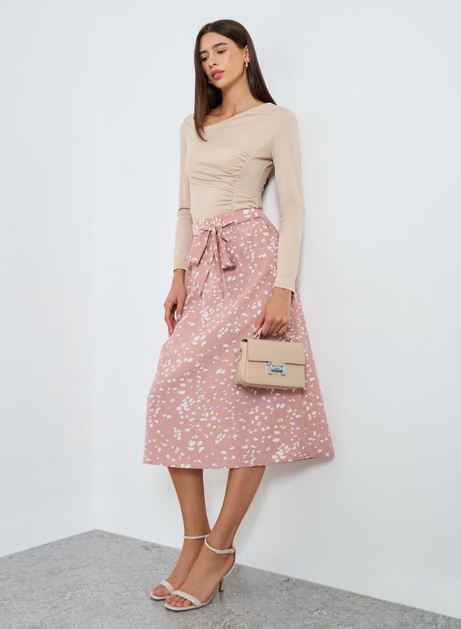 Take Two Floral Printed Bow Detail A-Line Skirt - Image 1