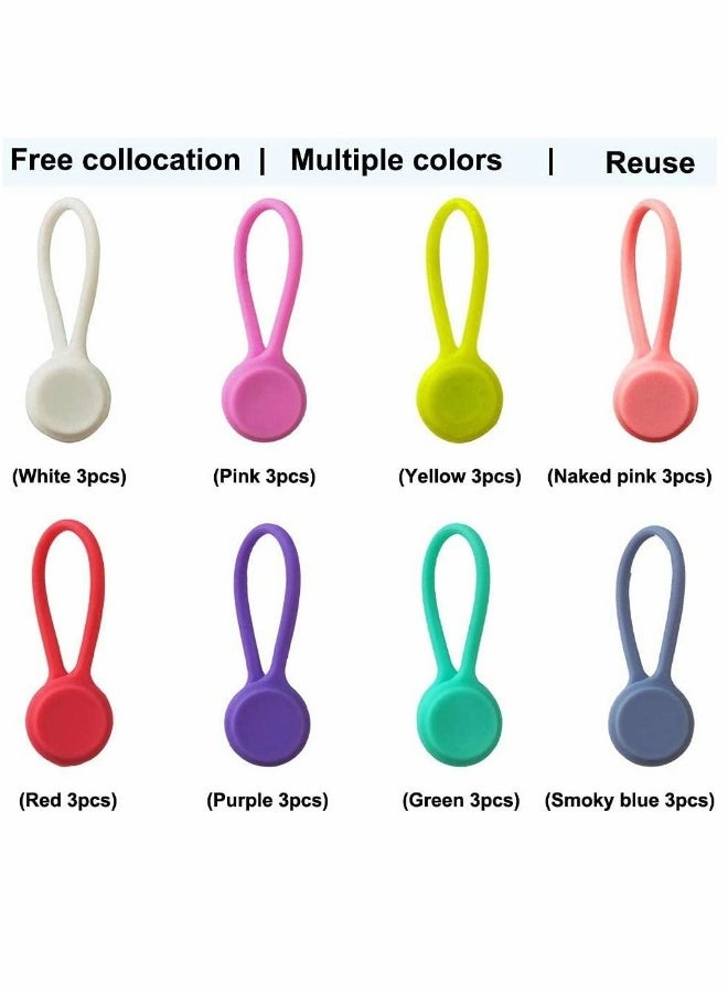Reusable Twist Ties with Strong Magnet for Bundling and Organizing Cables, Headphone Cables, USB Charging Cords, Silicone Cord Winder Magnetic Cable Clips (8 Colors, 24 Pack) - Image 1