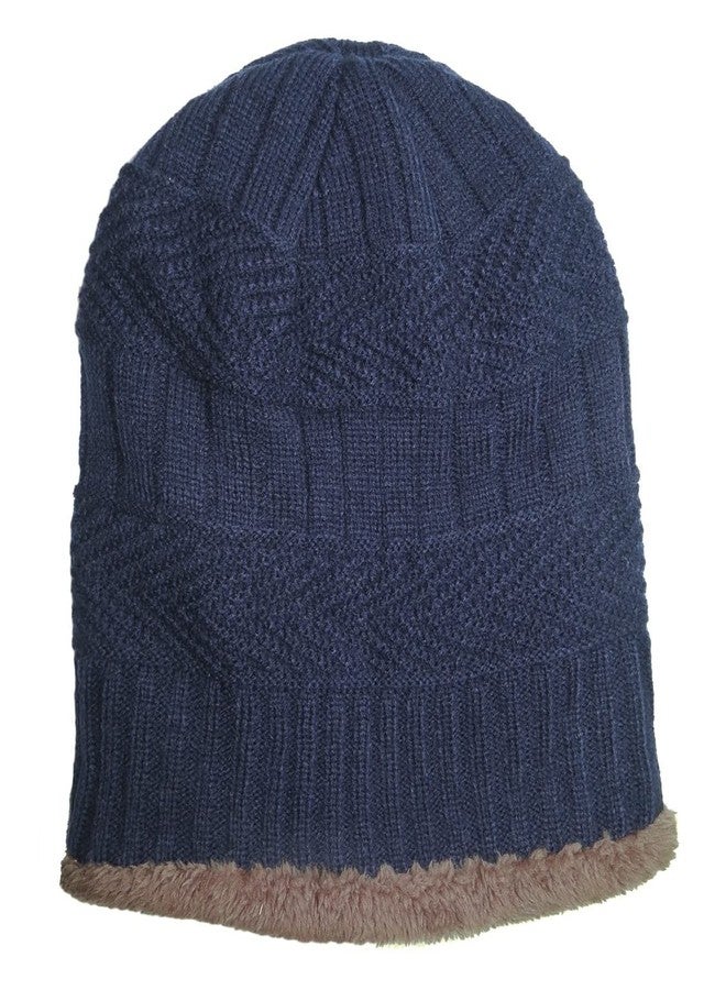 ATABZ Cold Protective Beanie Blue Head Skull caps with Fur for Men and Women - Image 1