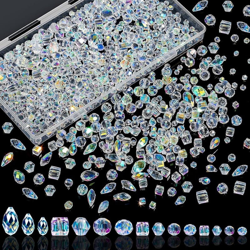 Tetutor Crystal Beads 800 Pcs Crystal Glass Beads Bulk Clear Crystal Beads for Jewelry Making AB Color Rondelle Faceted Beads Suncatcher Beads for DIY Craft Jewelry Bracelet Making