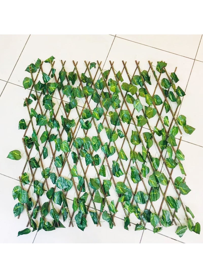 LINGWEI Bamboo Wooden Fence with Artificial Plants Green Ivy Leaves Expandable Wicker For Home Garden Wall Decoration - Image 2