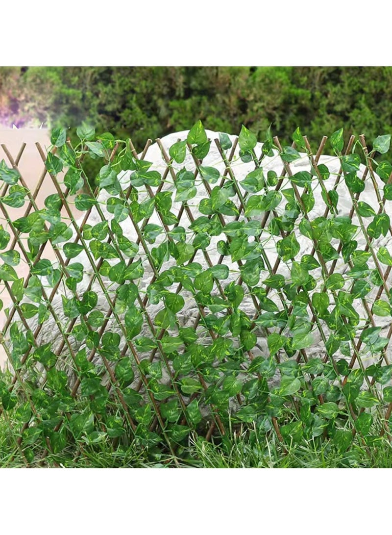 LINGWEI Bamboo Wooden Fence with Artificial Plants Green Ivy Leaves Expandable Wicker For Home Garden Wall Decoration - Image 4