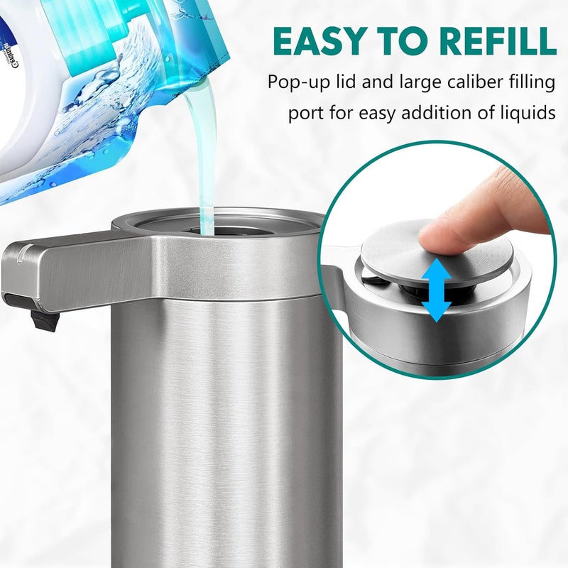 SmartTouch Infrared Soap Dispenser with Stainless Steel Finish, USB-C Rechargeable, IPX5 Waterproof, Motion-Activated for Kitchen & Bathroom (Silver) - Image 5