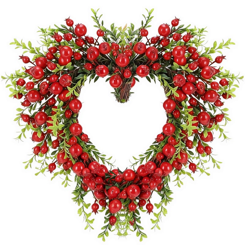 PILAVIN Valentines Day Wreath Decor,Valentine's Day Wreath for Front Door,Red Berry - Image 1