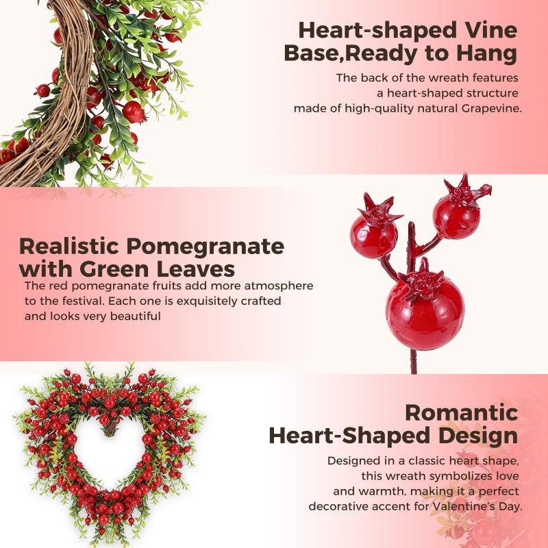 PILAVIN Valentines Day Wreath Decor,Valentine's Day Wreath for Front Door,Red Berry - Image 4