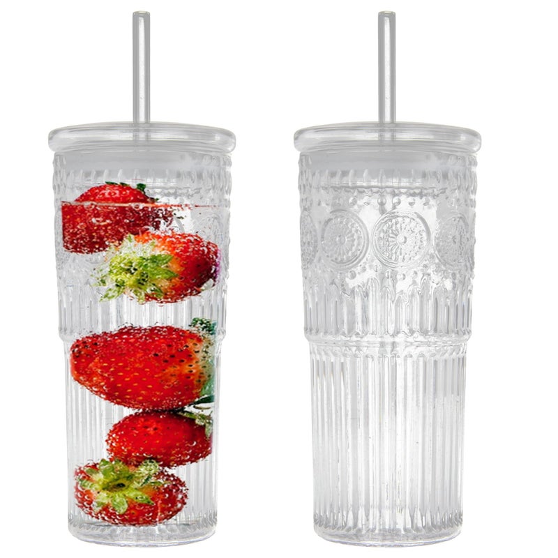 Bandesun All Glass Iced Coffee Cup With Lids and Straws24 OZ High Borosilicate Glass Tumbler for Water Smoothie Juice Drinks