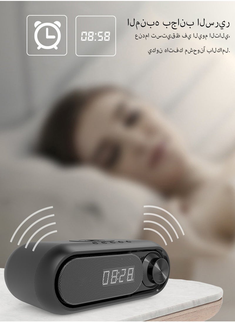 بريتوكتر شحن لاسلكي سريع مع راديو FM/AM، مكبر صوت بلوتوث لتعزيز الجهير، منبه LED مع ساعة، مع صوت TF/AUX/USB/3.5MM، وضع السكون مع الضوضاء البيضاء  - Image 4