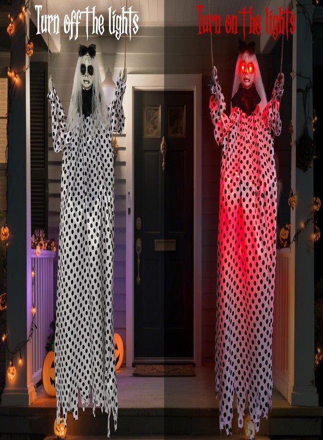 دمية أشباح بيضاء متأرجحة معلقة من هوملكس بطول 50 بوصة، مزودة بعيون LED مضيئة، مناسبة للهالوين، للاستخدام الداخلي والخارجي - Image 4